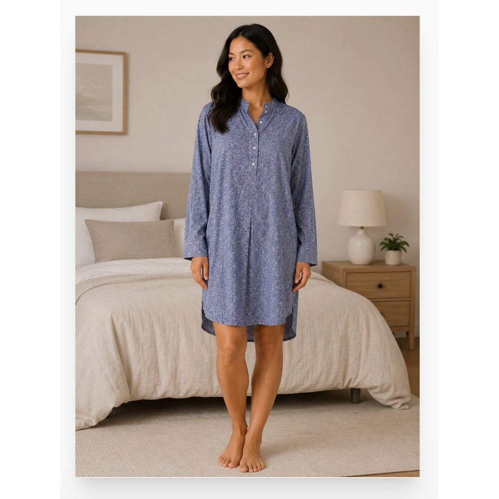 The Sleep Shirt Sleepshirt Womens Blue Floral Print Long Sleeve Button Chemise
